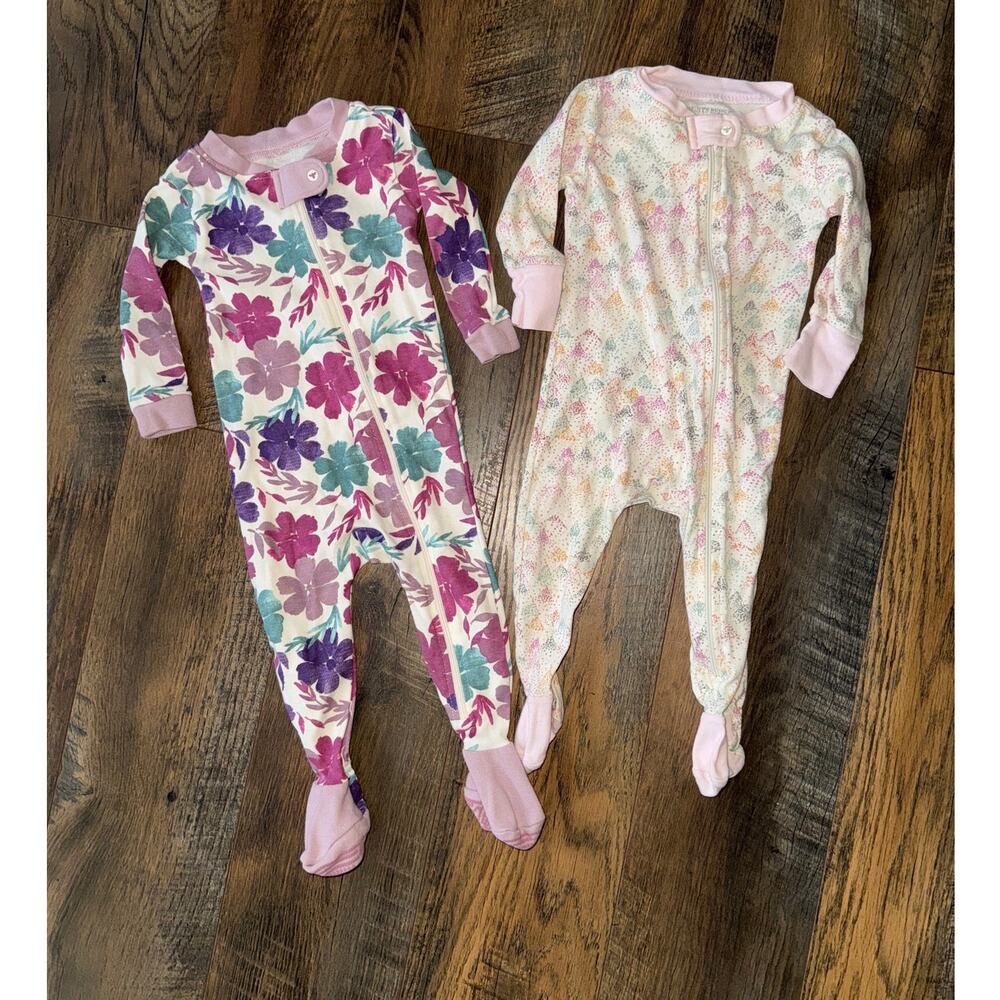 TWO pair of BURT'S BEES BABY Organic Footed Cotton Pajamas (3-6M)